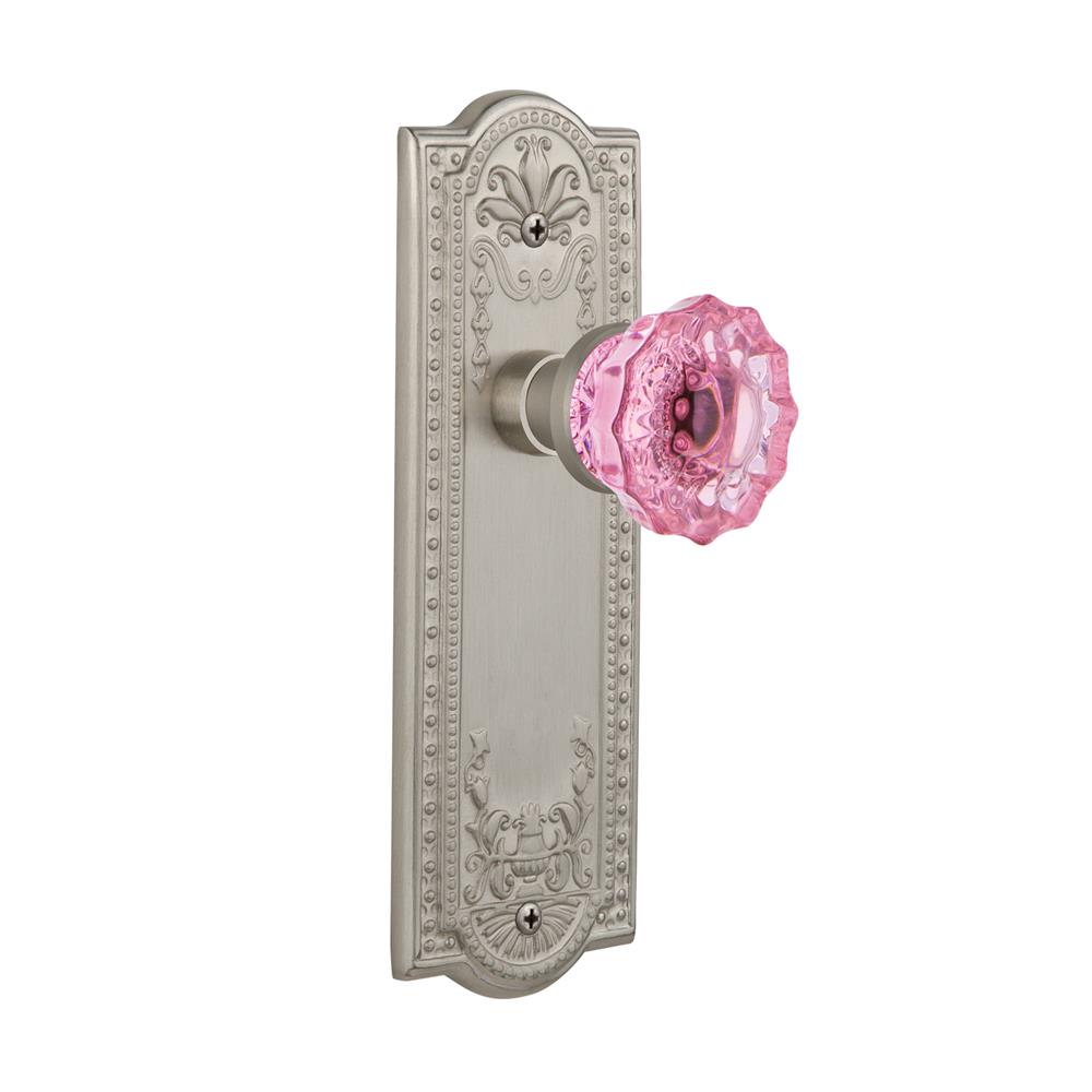 Nostalgic Warehouse MEACRP Colored Crystal Meadows Plate Passage Crystal Pink Glass Door Knob in Satin Nickel